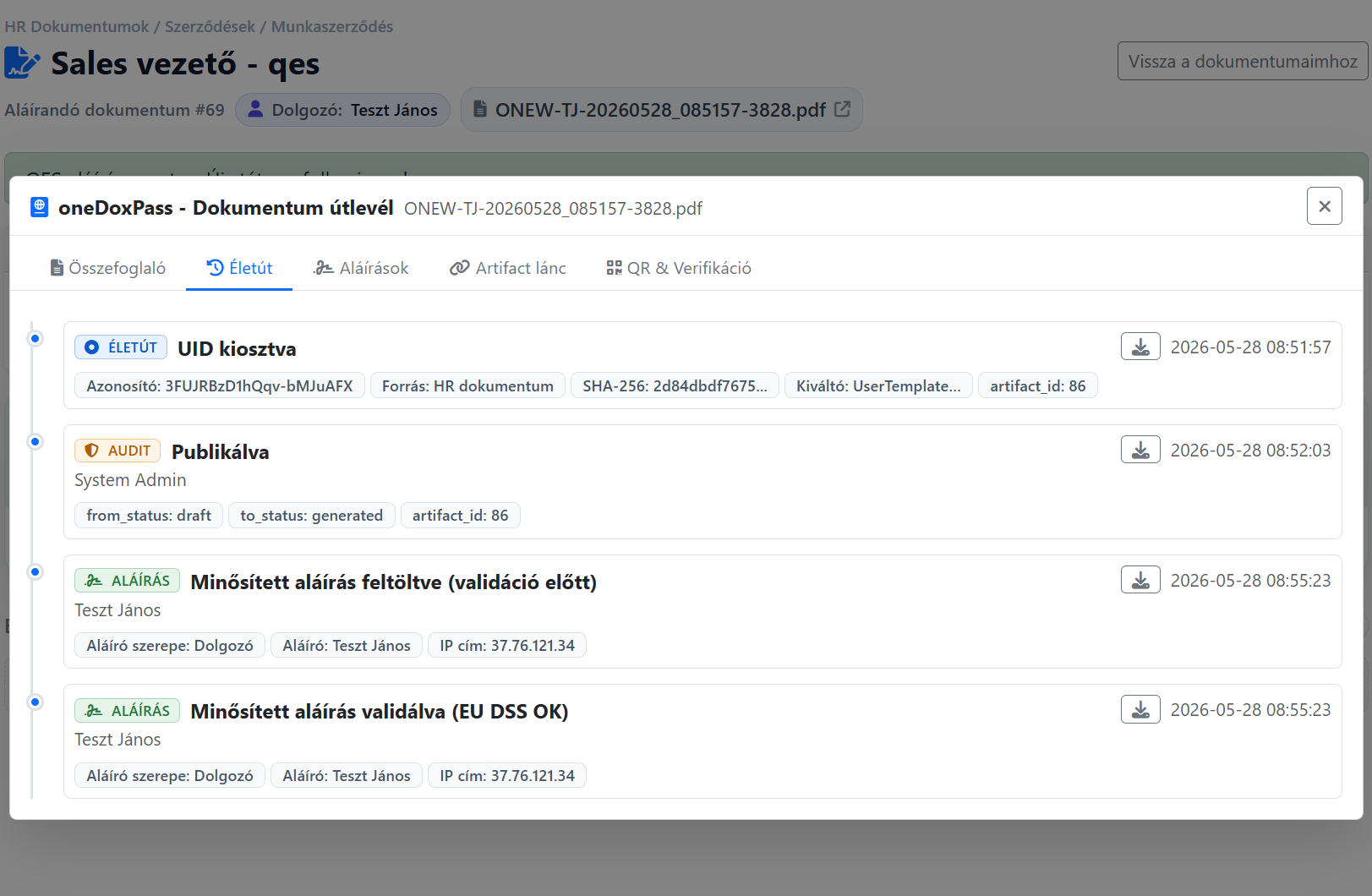 Lifecycle audit timeline